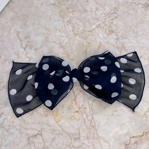 Navy Polka Dot Oversized Chiffon Bow Clip